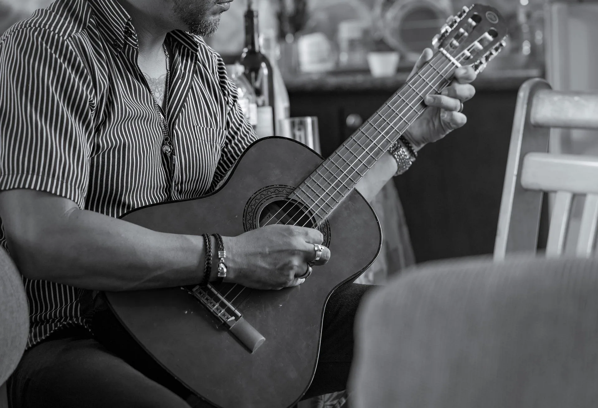 Classical guitar, torso crop